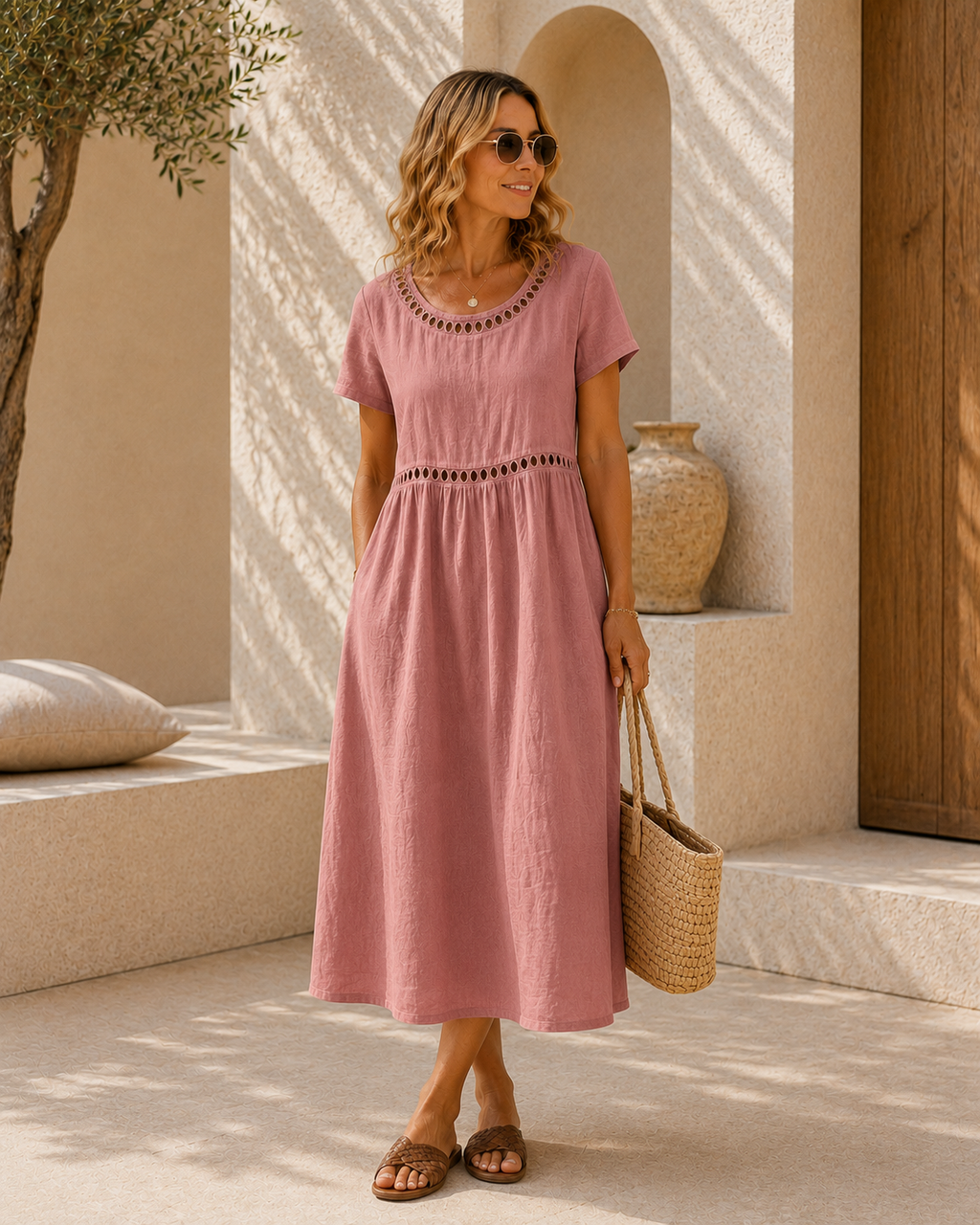 Xisca - Vestido Midi Bordado de Algodón