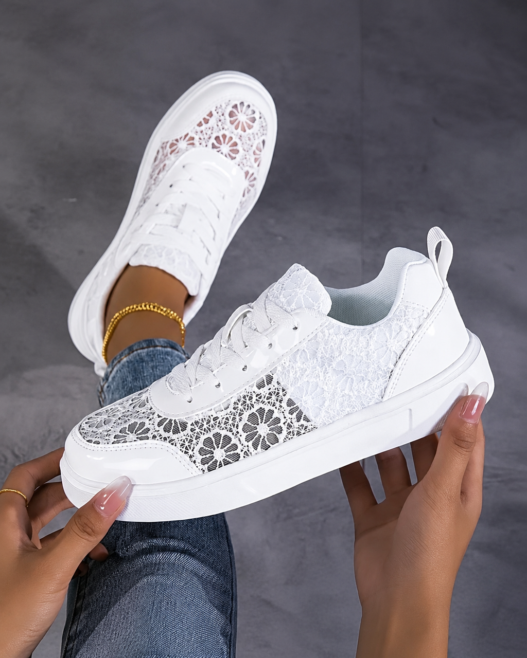 Leonor - Zapatillas de Encaje Floral Transpirables