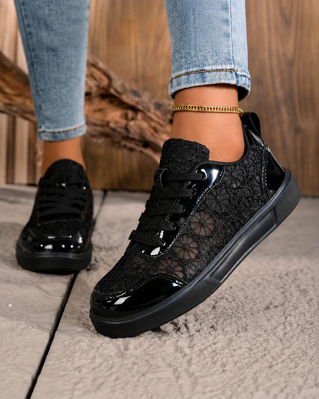 Leonor - Zapatillas de Encaje Floral Transpirables
