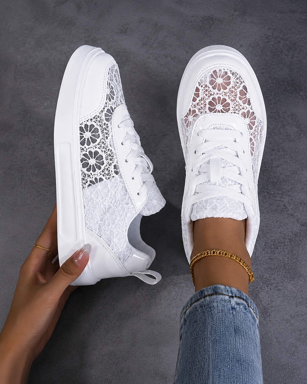 Leonor - Zapatillas de Encaje Floral Transpirables