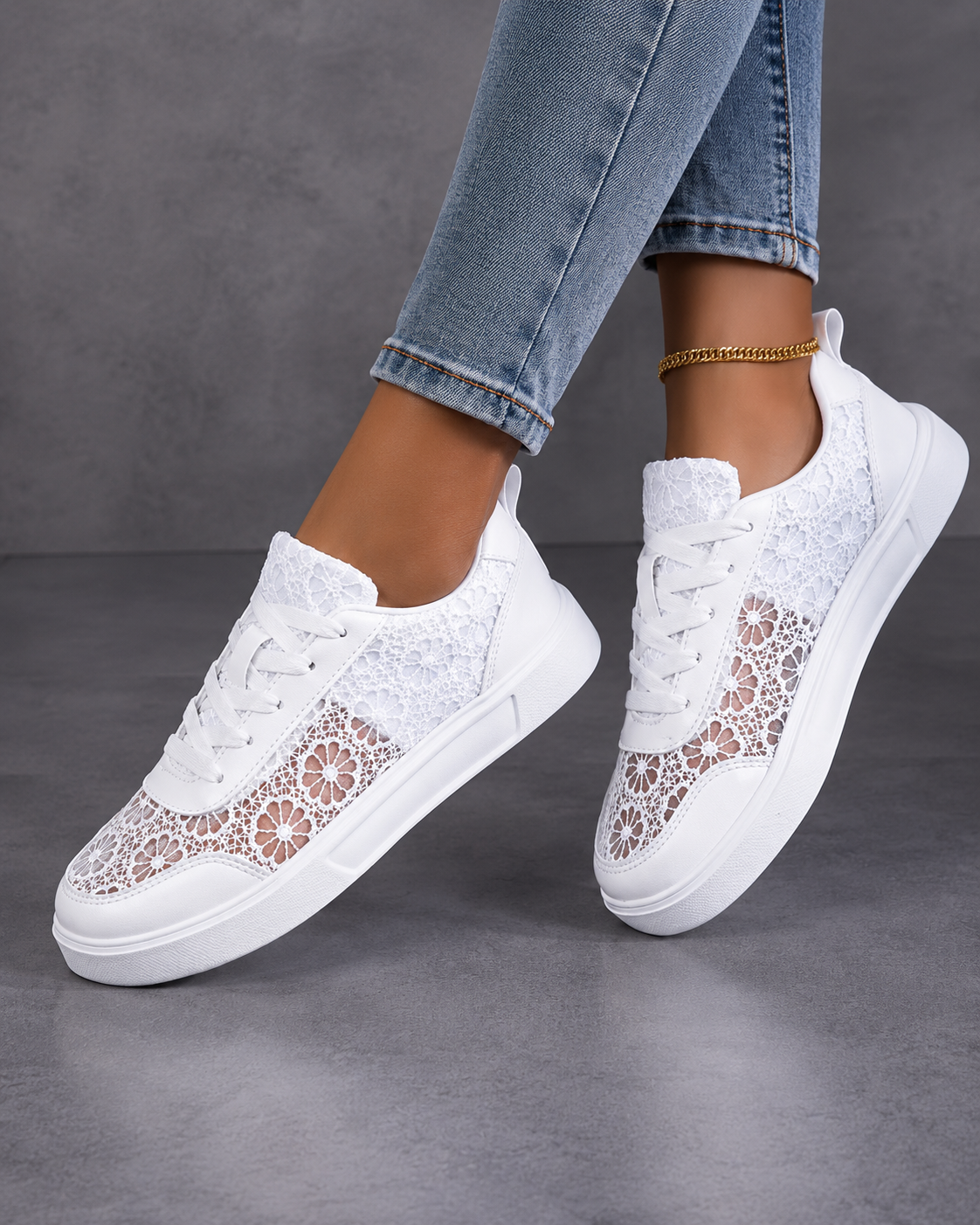 Leonor - Zapatillas de Encaje Floral Transpirables