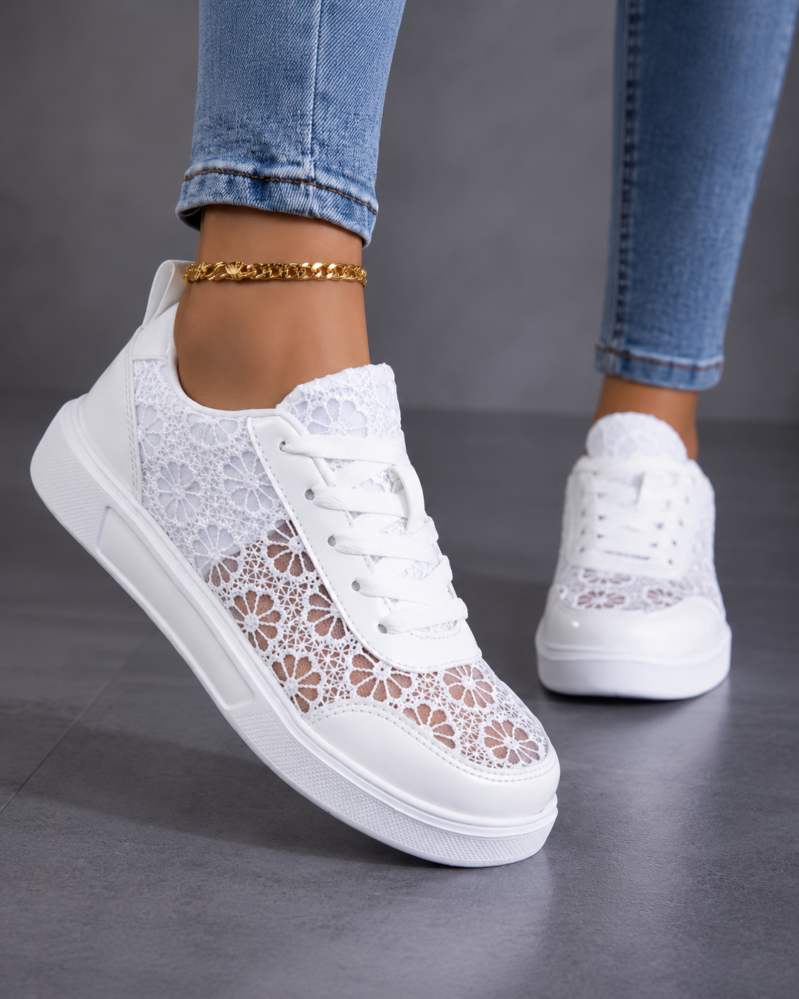 Leonor - Zapatillas de Encaje Floral Transpirables