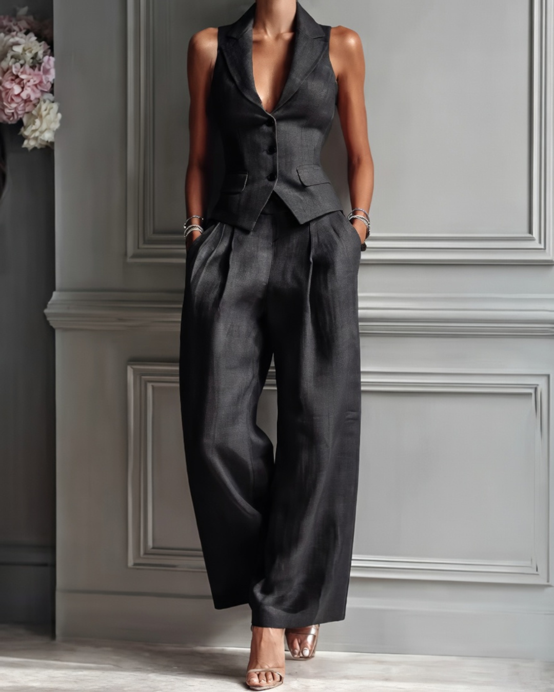 Eva - Conjunto Chaleco + Pantalón Pierna Ancha