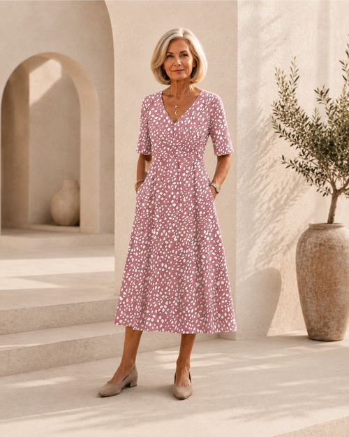 Adela - Vestido Midi de Lunares con Caída Fluida