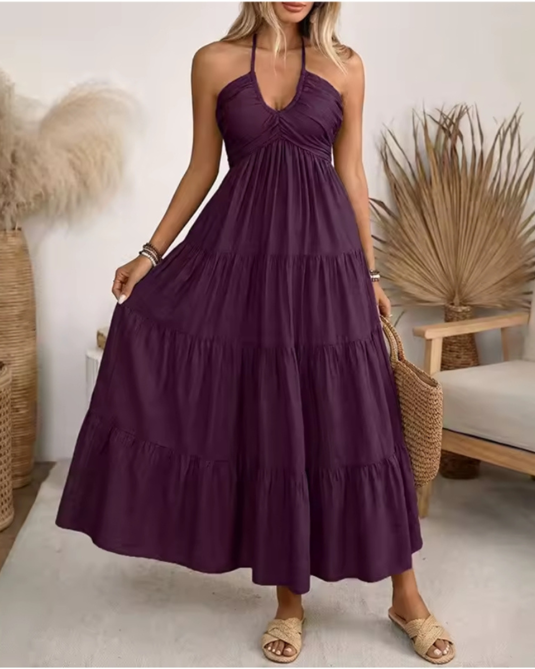 Irene - Vestido Midi de Verano con Escote Halter y Caída Fluida