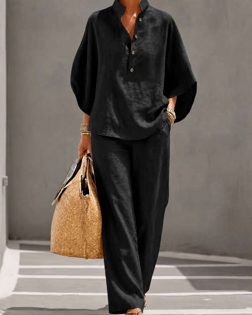 Celia - Conjunto de 2 Piezas con Blusa Fluida y Pantalón Recto