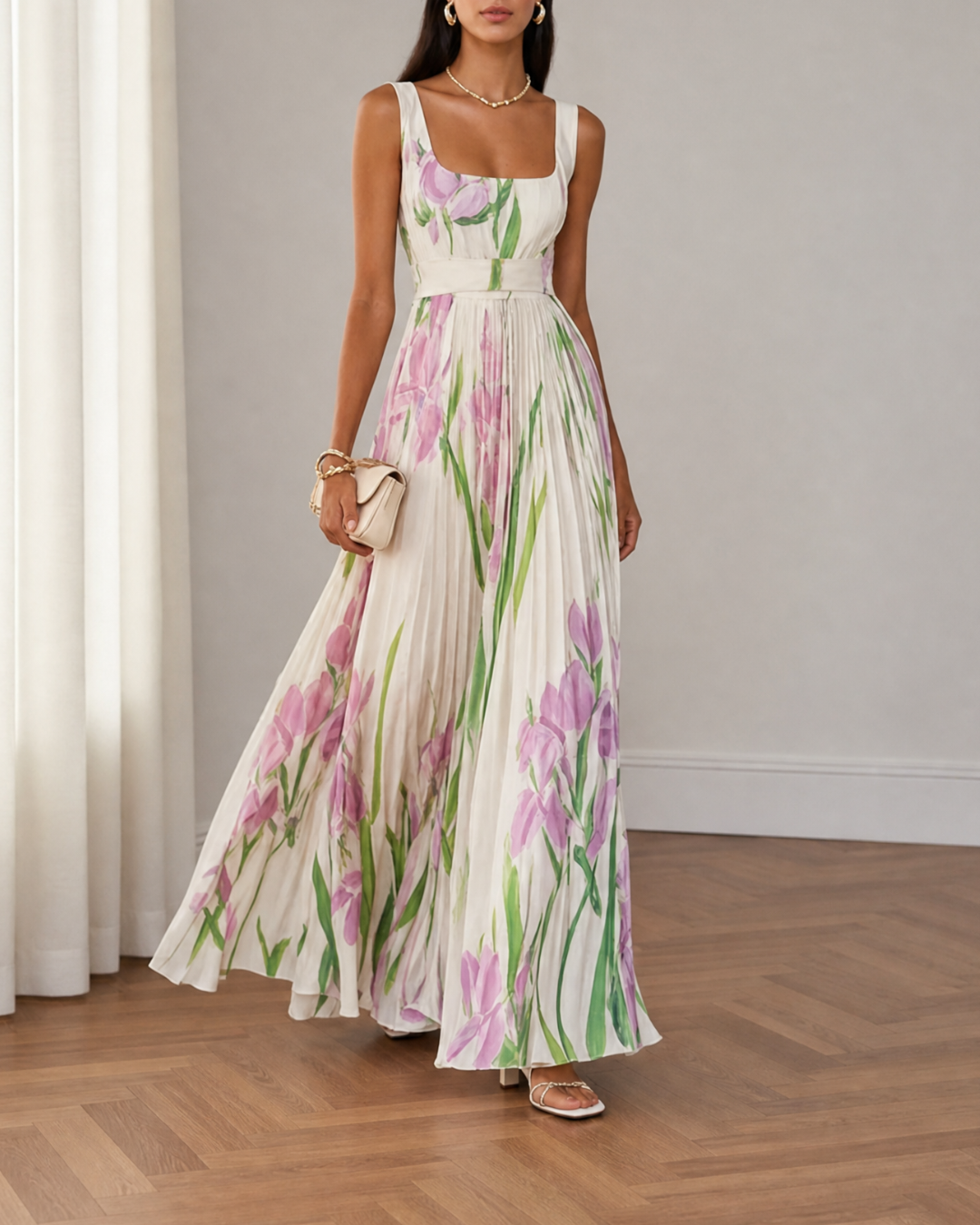 Iris - Vestido Largo Plisado Floral
