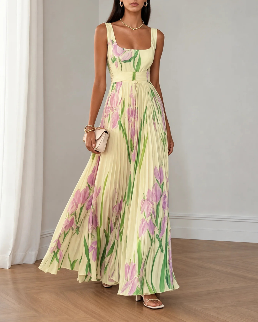 Iris - Vestido Largo Plisado Floral