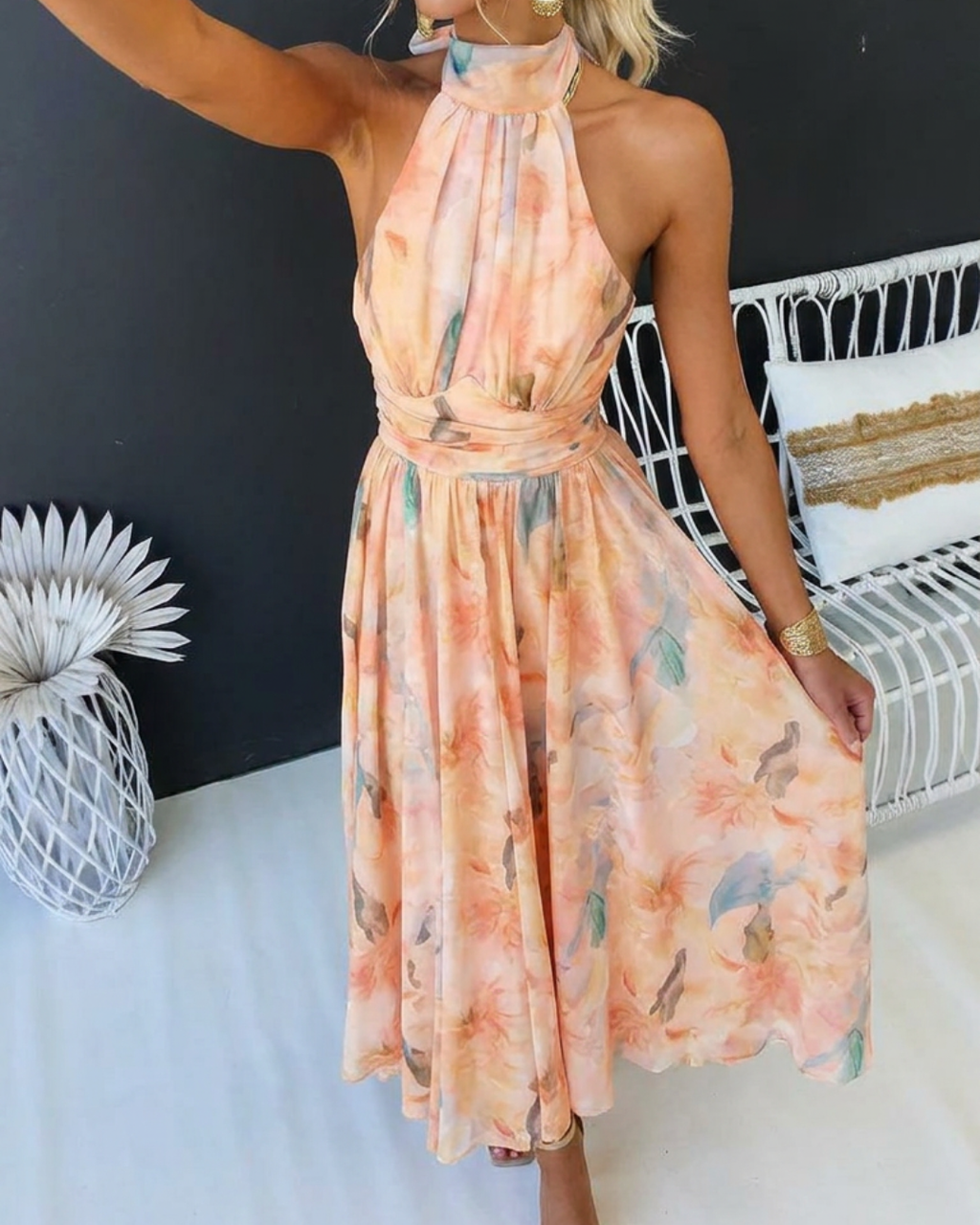 Lucía - Vestido Maxi de Satén con Estampado Acuarela
