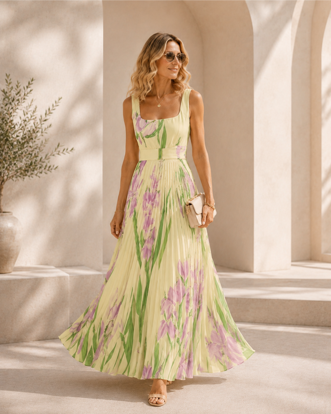 Iris - Vestido Largo Plisado Floral