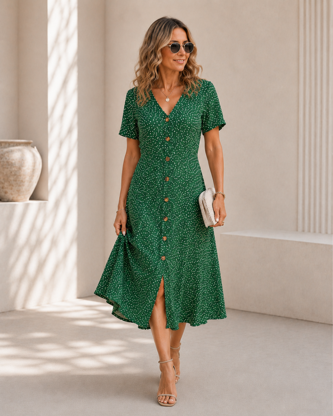 Nallely - Vestido con Elegancia Atemporal con Estampado de Lunares