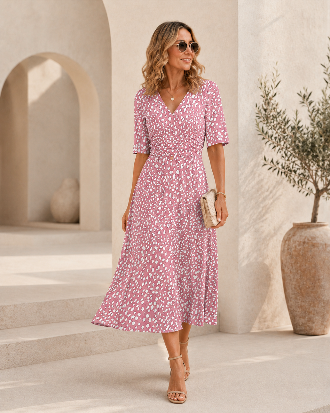 Adela - Vestido Midi de Lunares con Caída Fluida