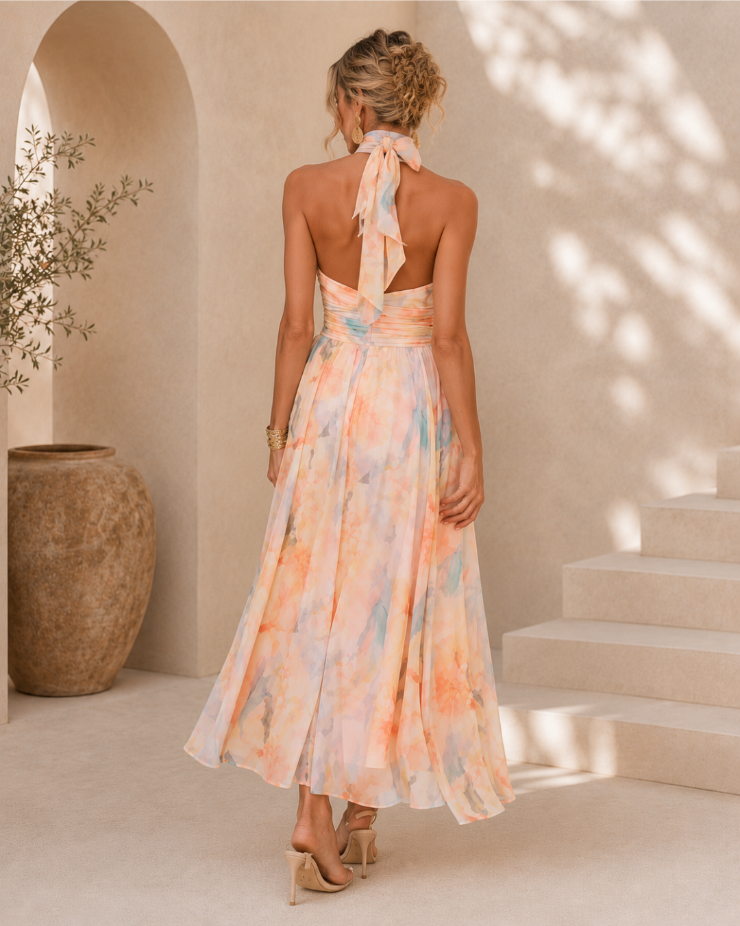 Lucía - Vestido Maxi de Satén con Estampado Acuarela