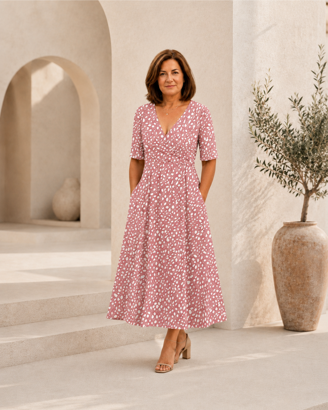 Adela - Vestido Midi de Lunares con Caída Fluida