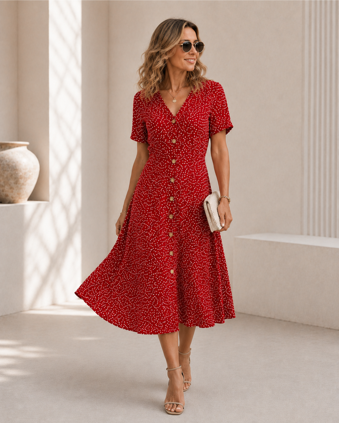 Nallely - Vestido con Elegancia Atemporal con Estampado de Lunares
