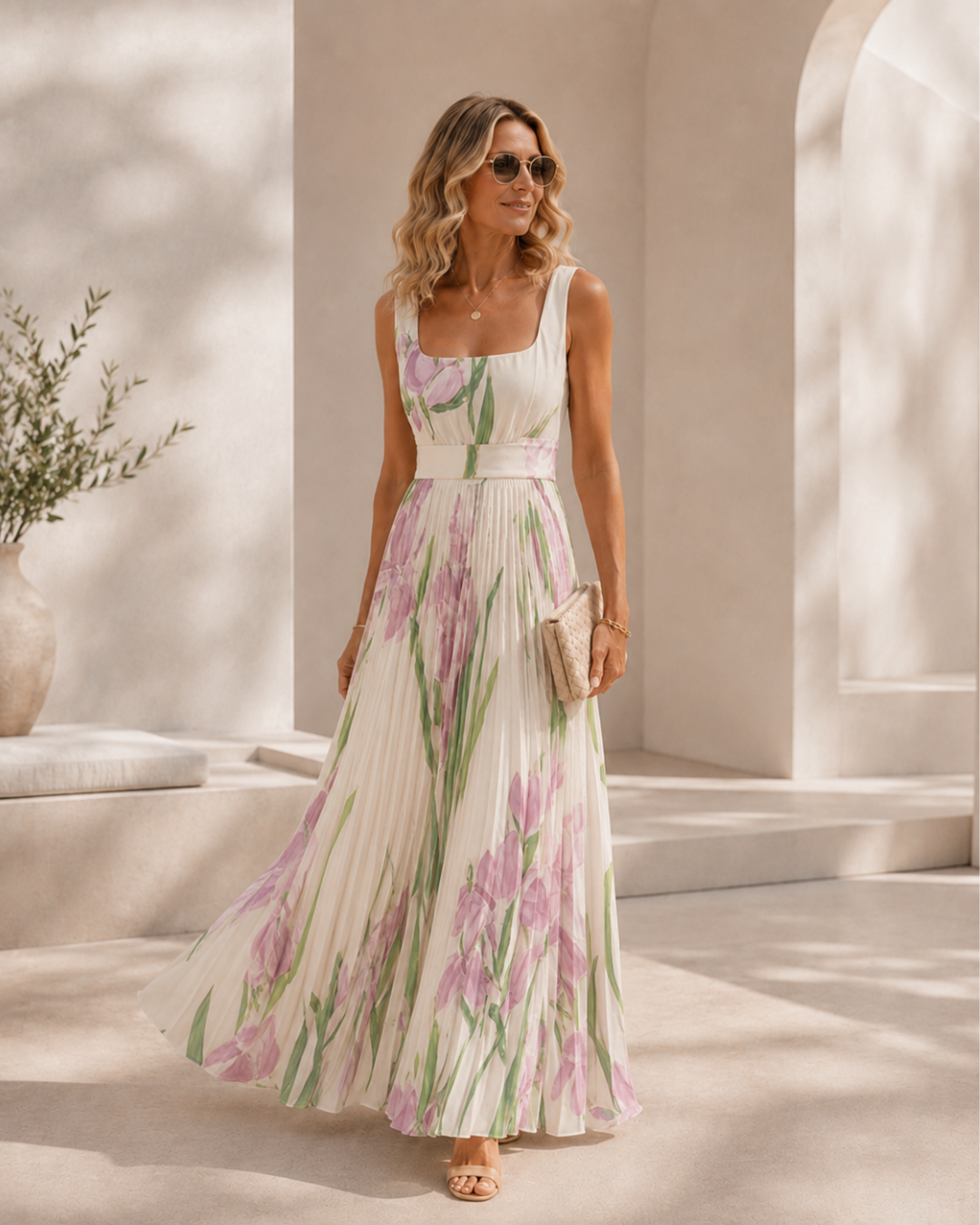 Iris - Vestido Largo Plisado Floral