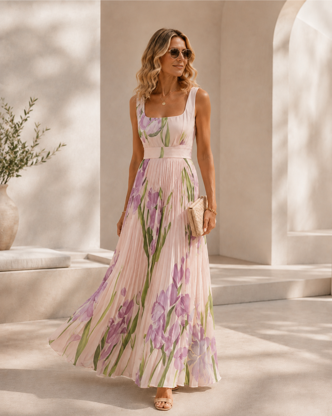 Iris - Vestido Largo Plisado Floral