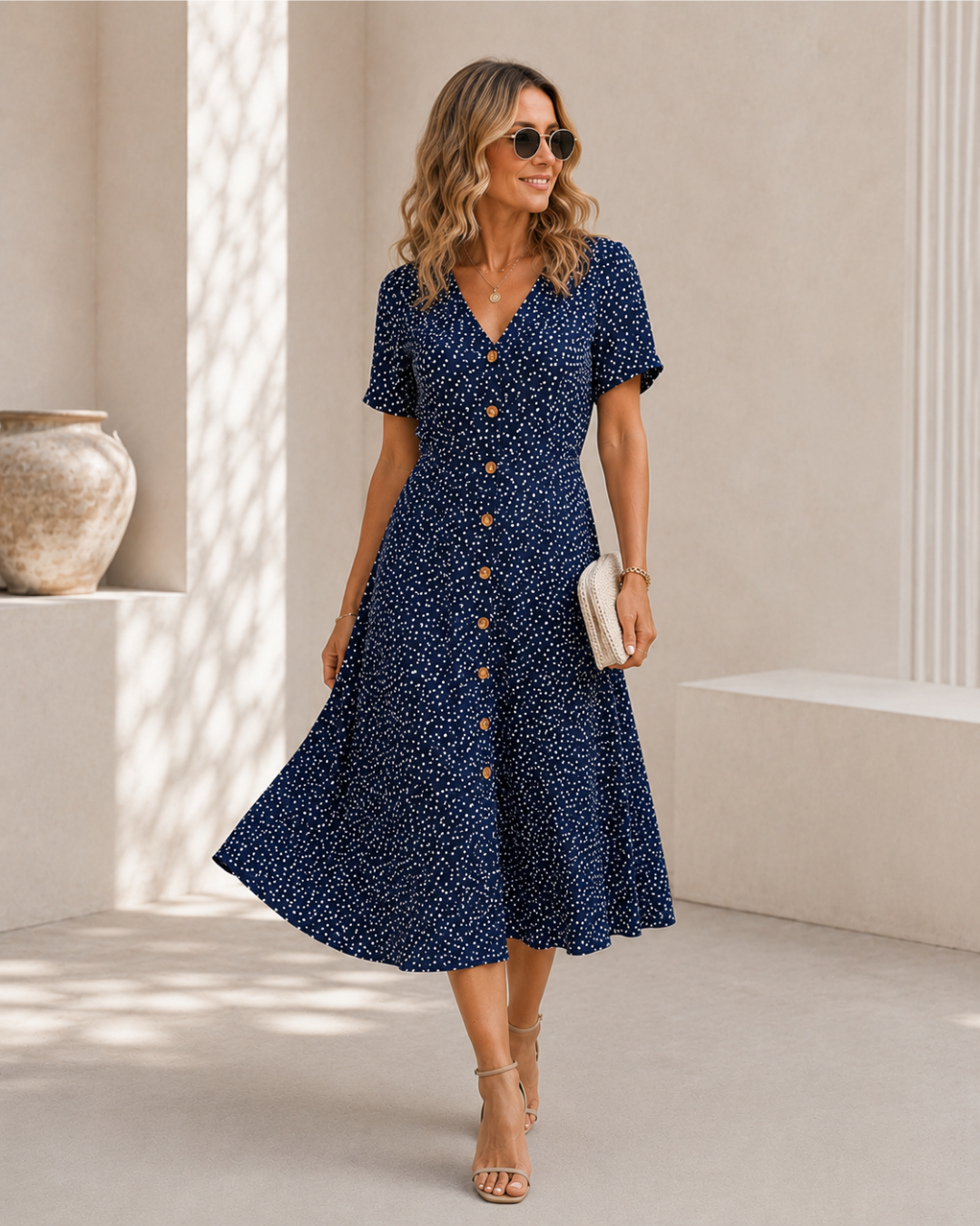 Nallely - Vestido con Elegancia Atemporal con Estampado de Lunares