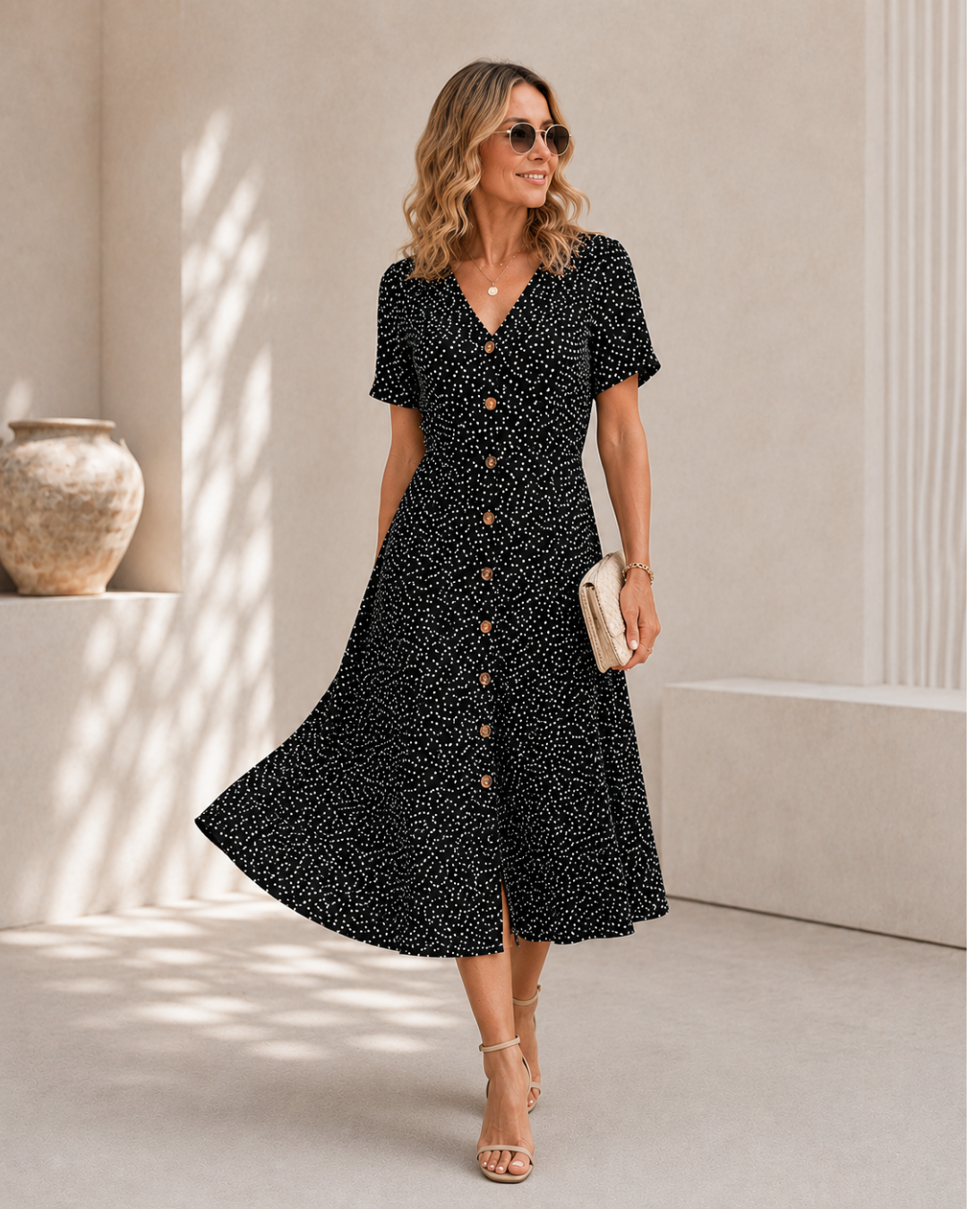 Nallely - Vestido con Elegancia Atemporal con Estampado de Lunares