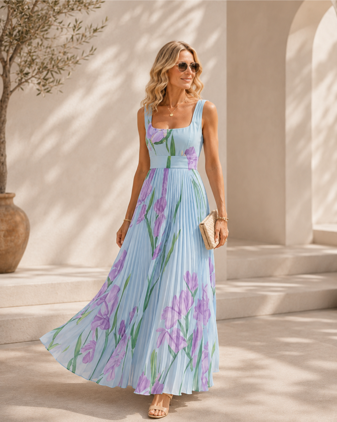 Iris - Vestido Largo Plisado Floral