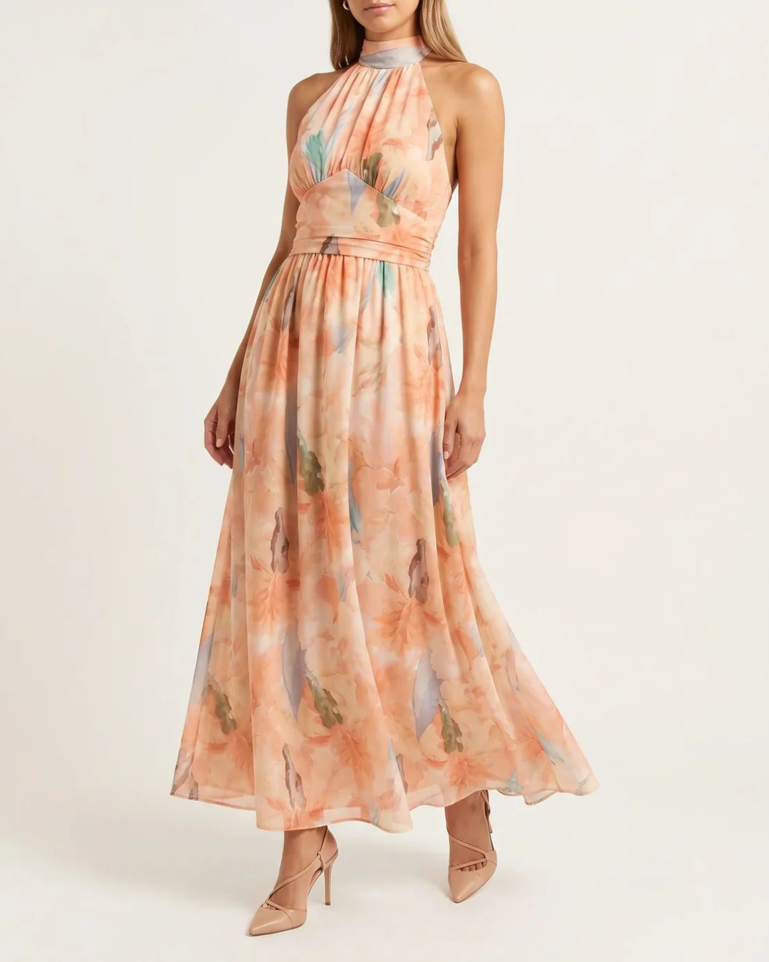 Lucía - Vestido Maxi de Satén con Estampado Acuarela