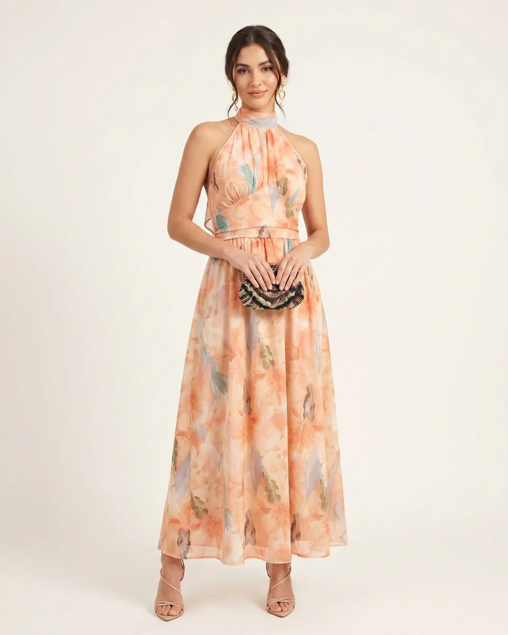Lucía - Vestido Maxi de Satén con Estampado Acuarela