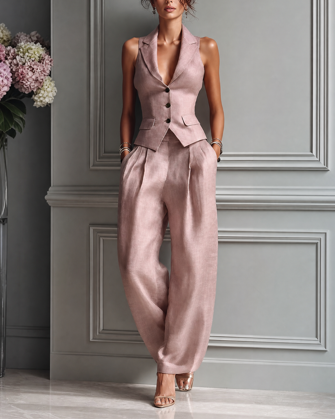 Eva - Conjunto Chaleco + Pantalón Pierna Ancha