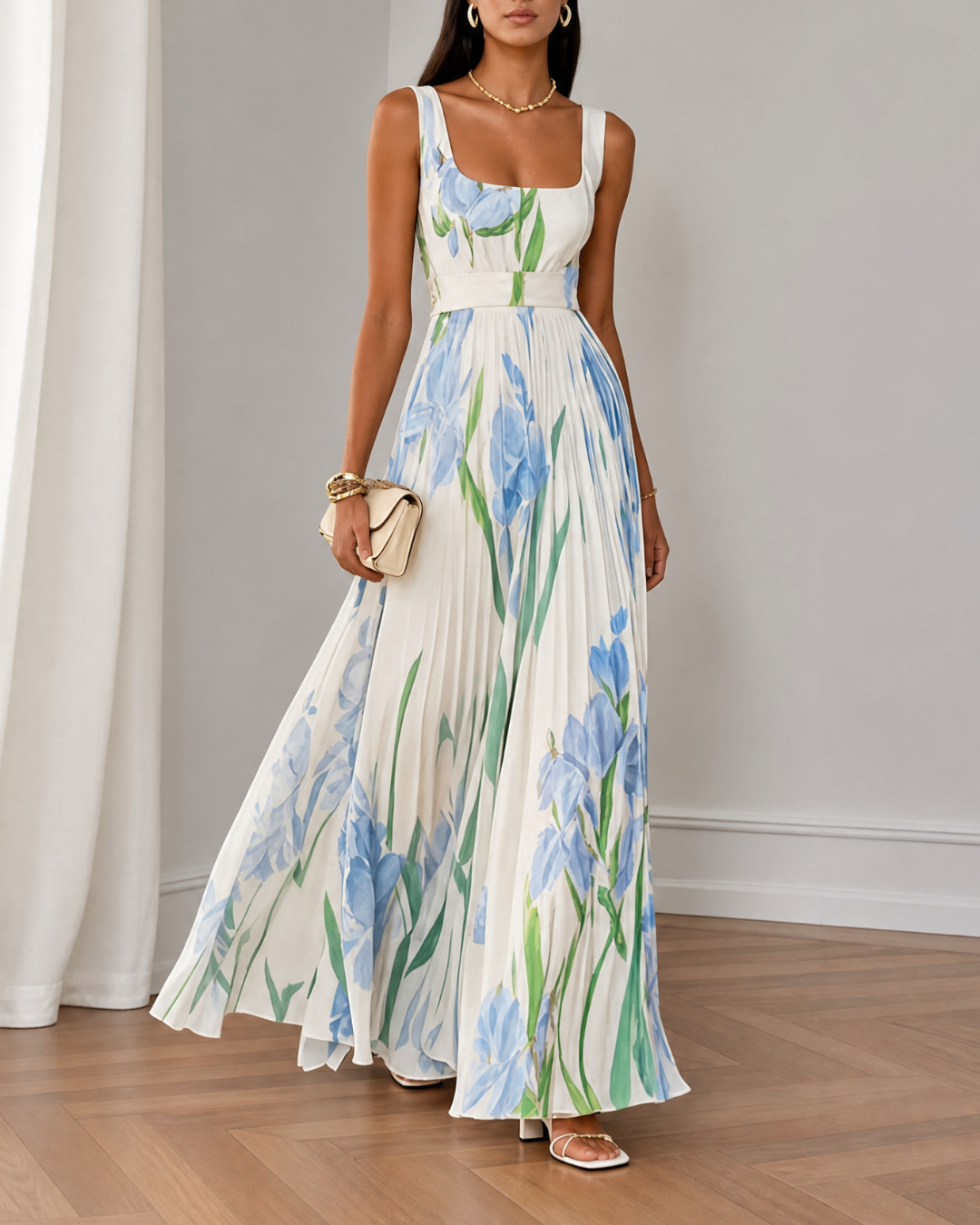 Iris - Vestido Largo Plisado Floral