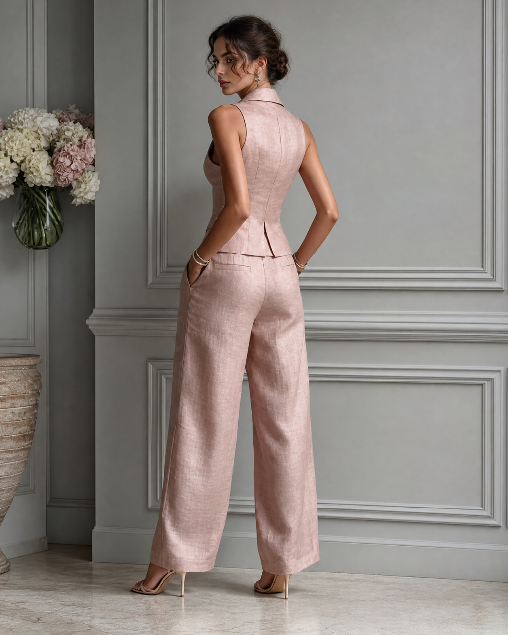 Eva - Conjunto Chaleco + Pantalón Pierna Ancha