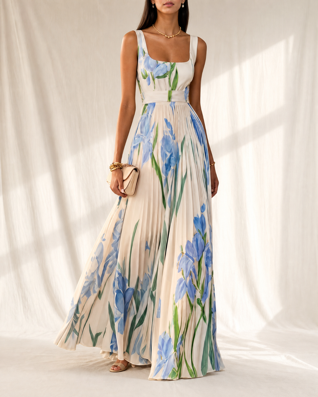 Iris - Vestido Largo Plisado Floral