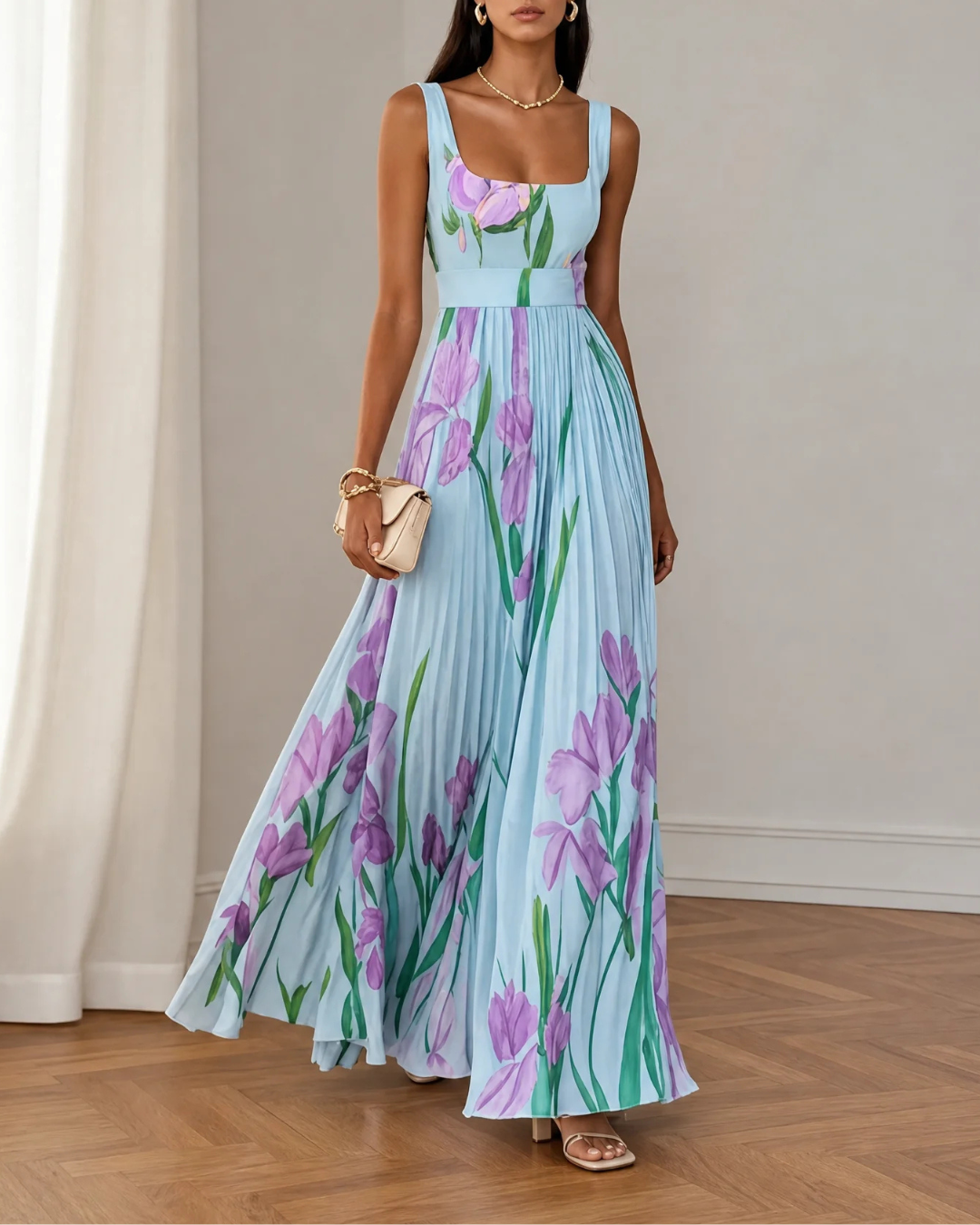 Iris - Vestido Largo Plisado Floral