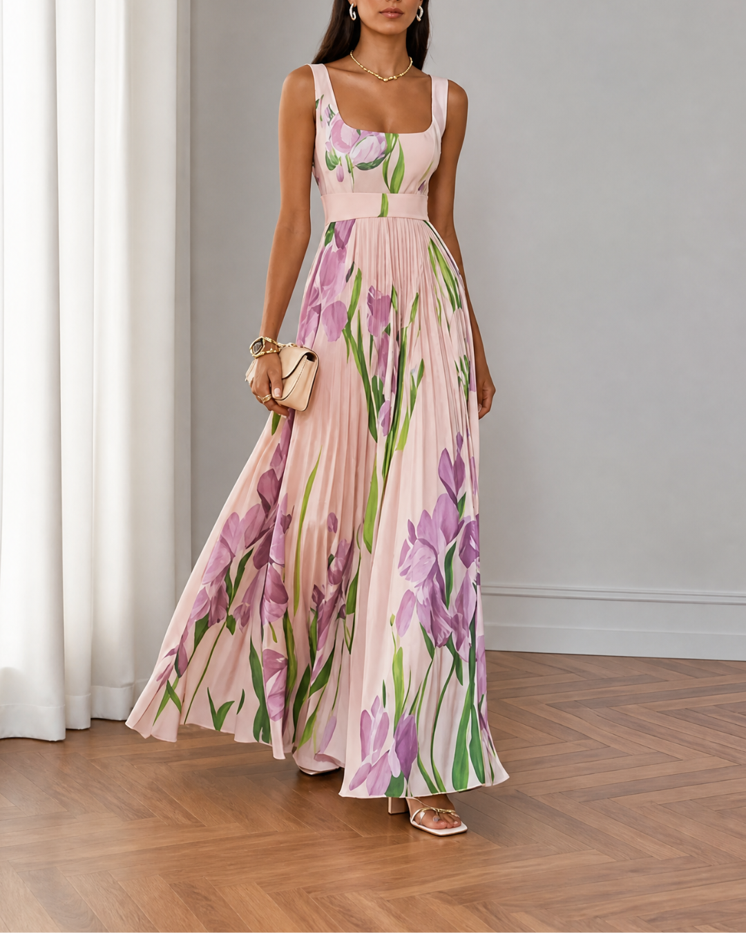 Iris - Vestido Largo Plisado Floral