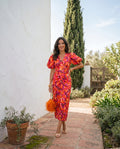 Maite - Vestido Midi Estampado con Mangas Abullonadas
