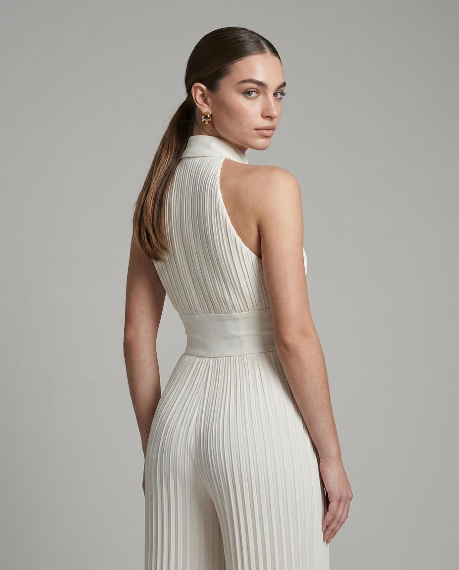 Clara - Mono Plisado de Pierna Ancha con Escote Halter