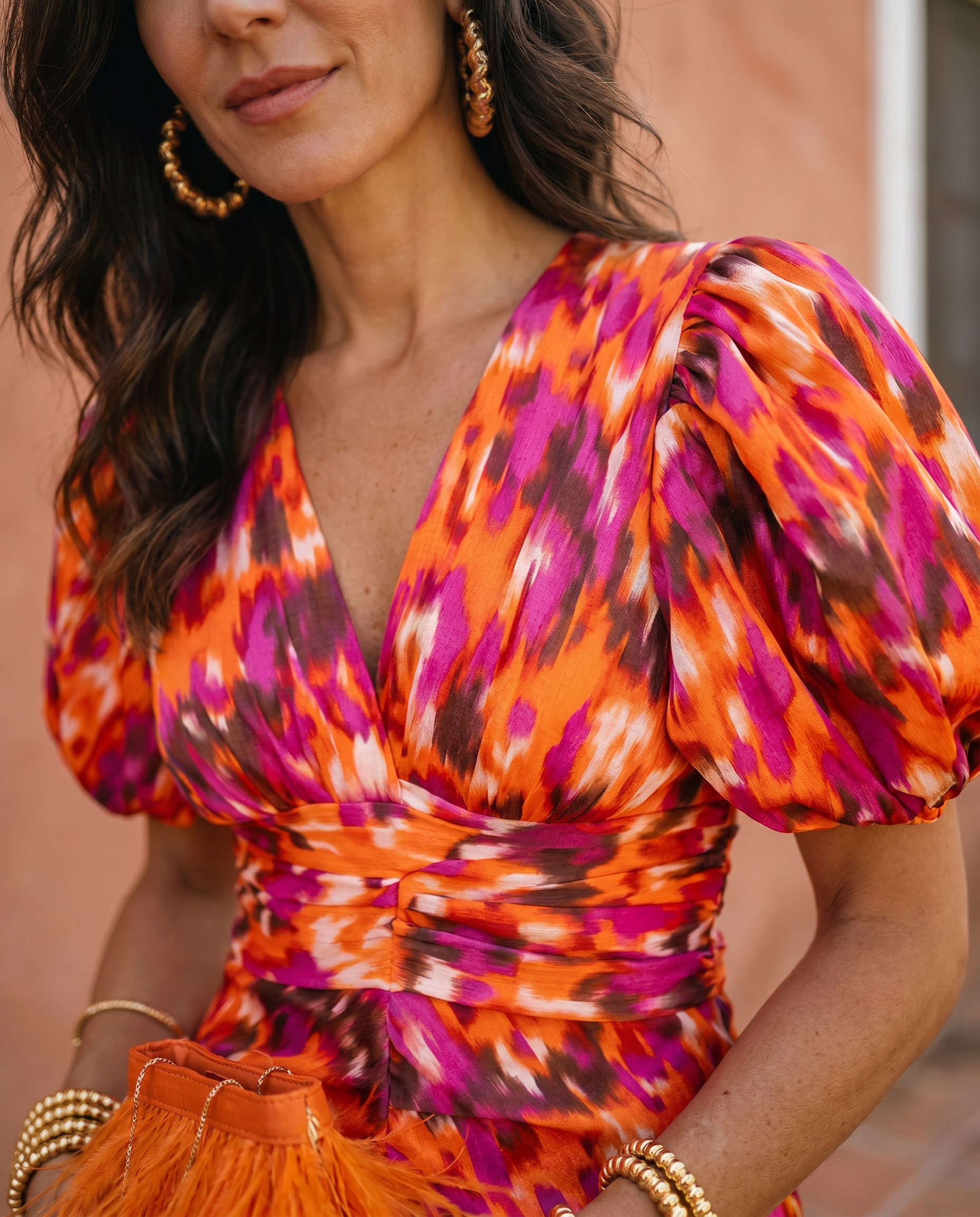 Maite - Vestido Midi Estampado con Mangas Abullonadas