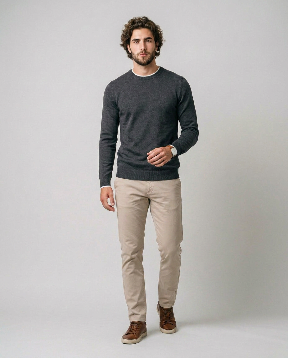 Carlos - Jersey de Punto Fino de Cuello Redondo