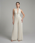 Clara - Mono Plisado de Pierna Ancha con Escote Halter