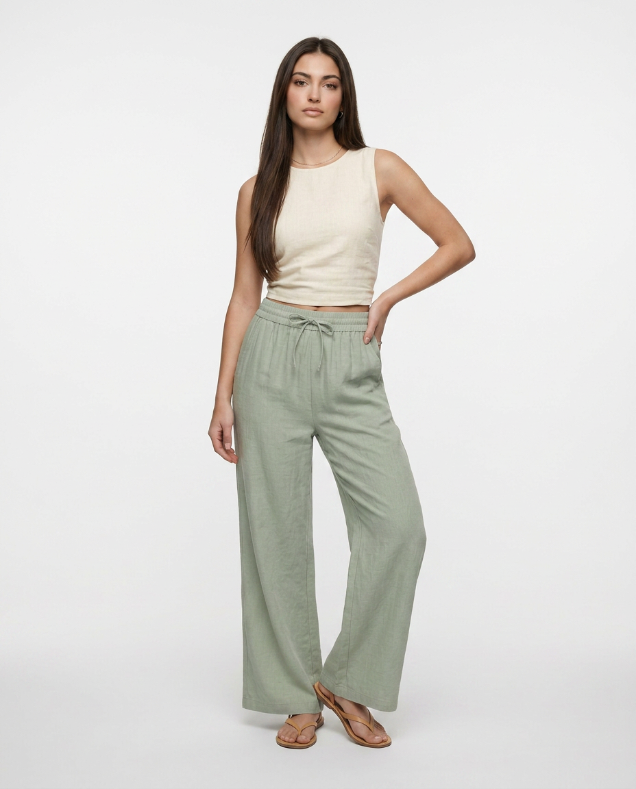 Lia - Pantalón de Lino Fluido con Cintura Ajustable