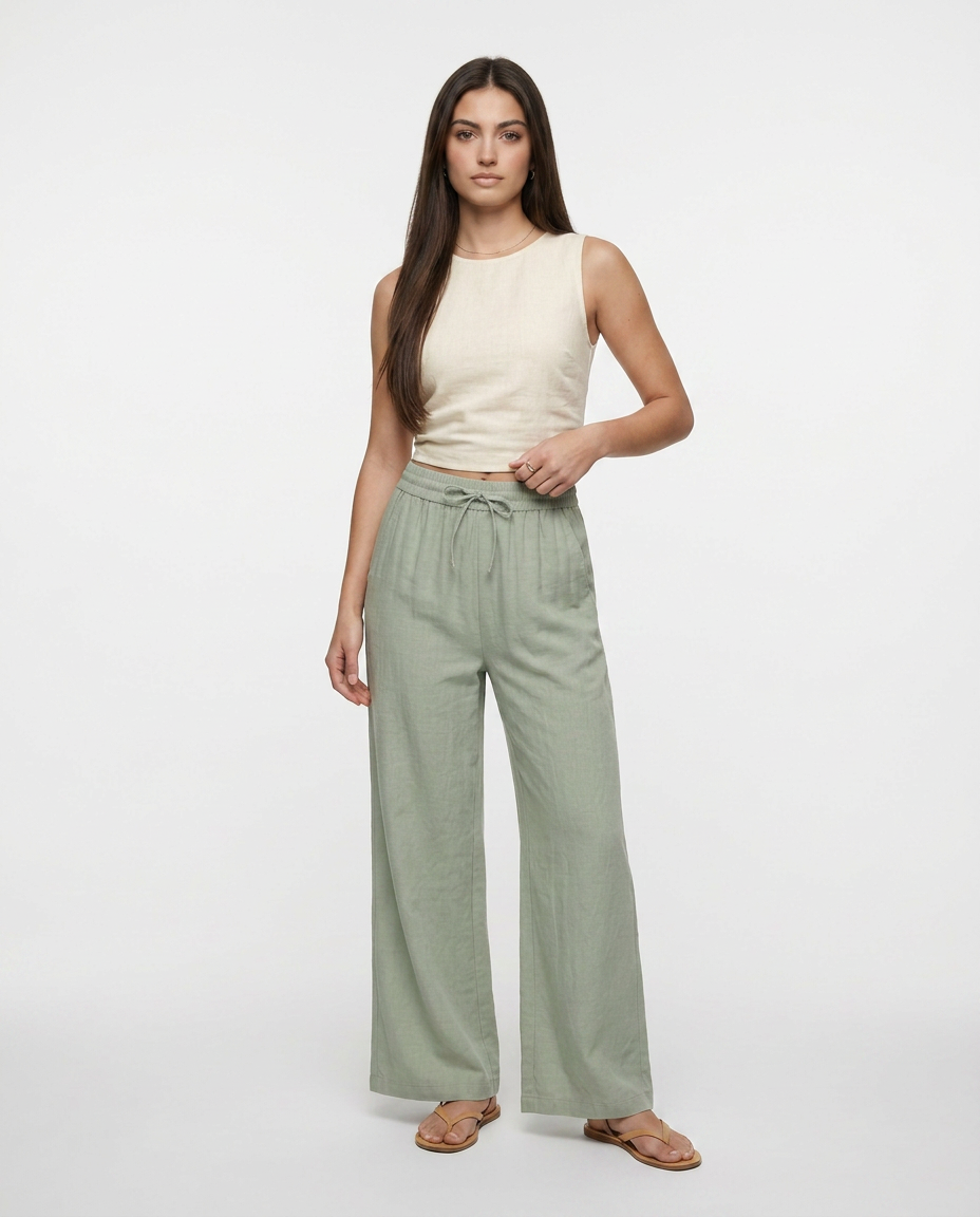 Lia - Pantalón de Lino Fluido con Cintura Ajustable