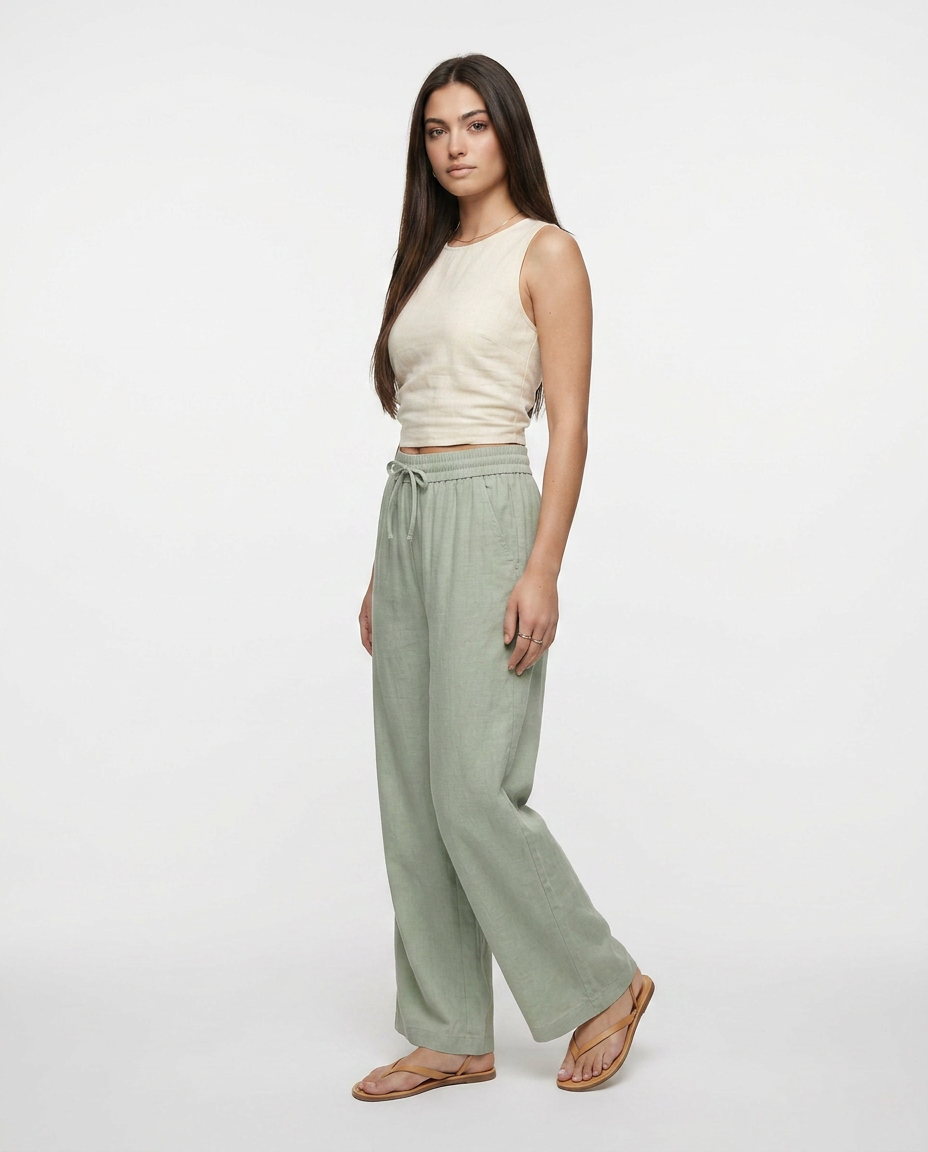 Lia - Pantalón de Lino Fluido con Cintura Ajustable