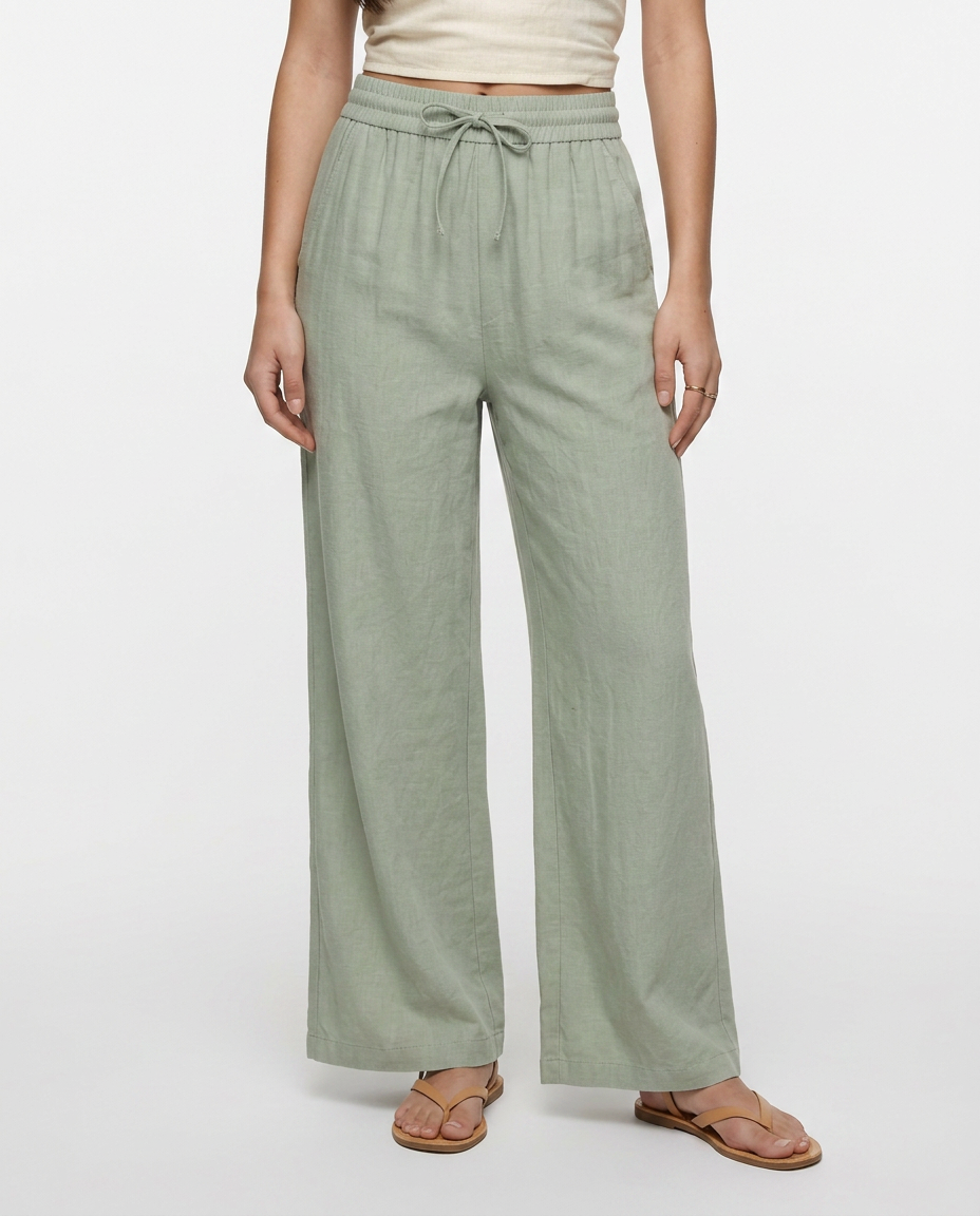 Lia - Pantalón de Lino Fluido con Cintura Ajustable