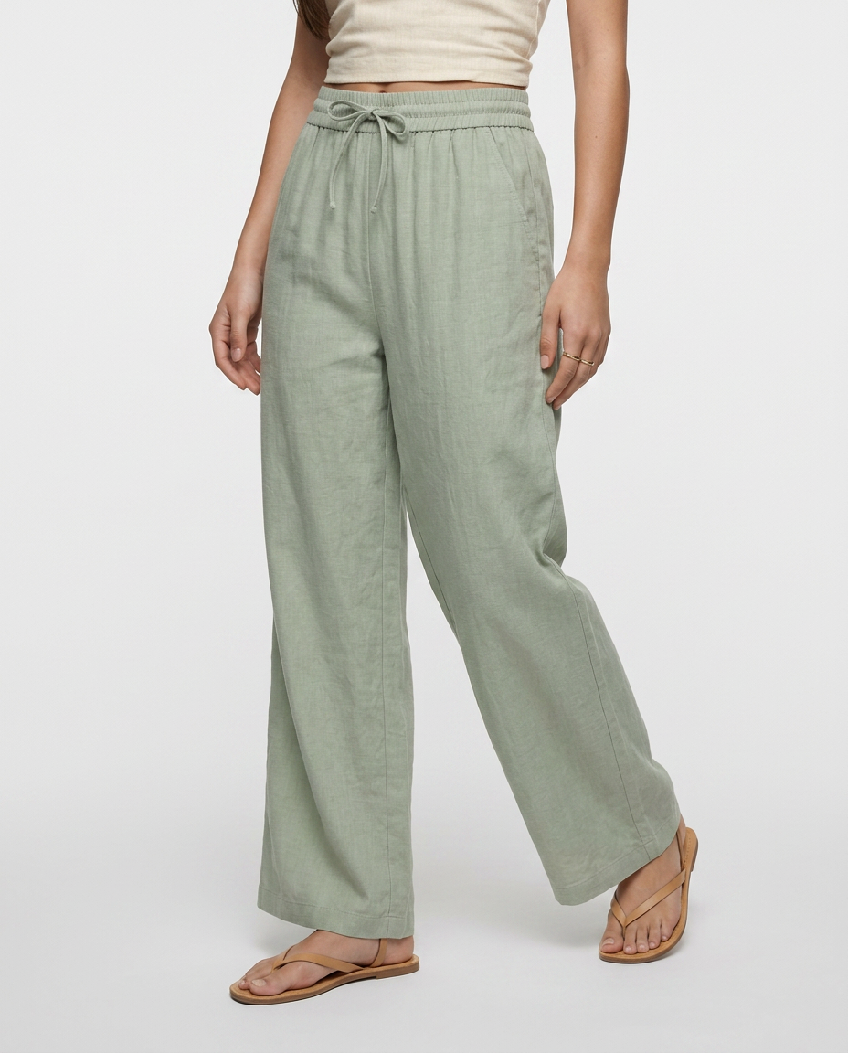 Lia - Pantalón de Lino Fluido con Cintura Ajustable