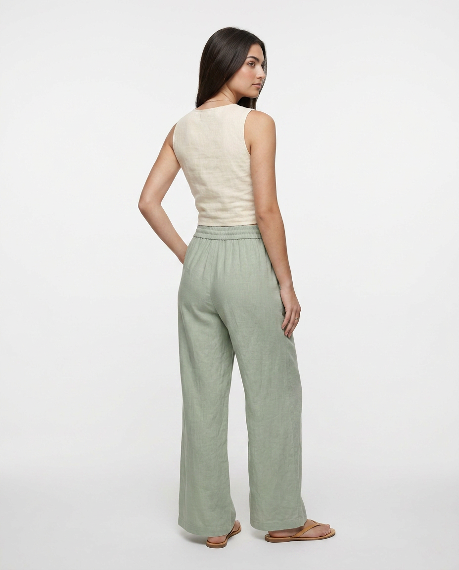 Lia - Pantalón de Lino Fluido con Cintura Ajustable