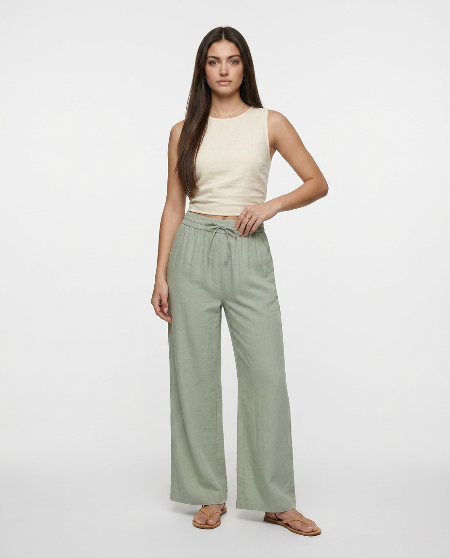 Lia - Pantalón de Lino Fluido con Cintura Ajustable