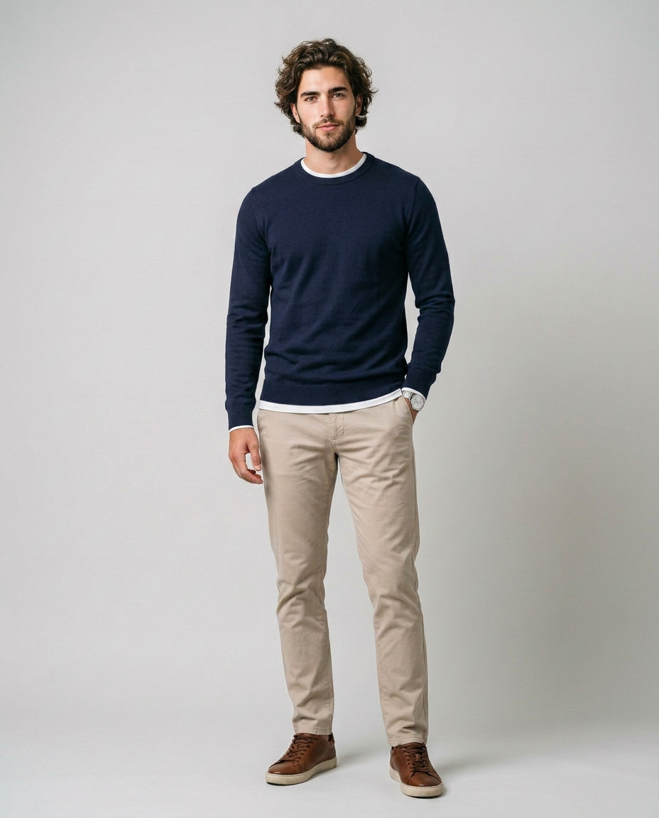 Carlos - Jersey de Punto Fino de Cuello Redondo