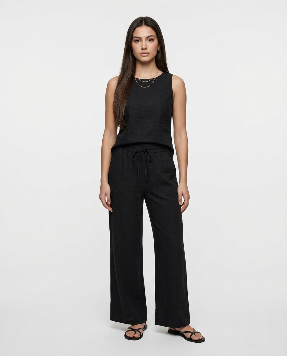 Lia - Pantalón de Lino Fluido con Cintura Ajustable