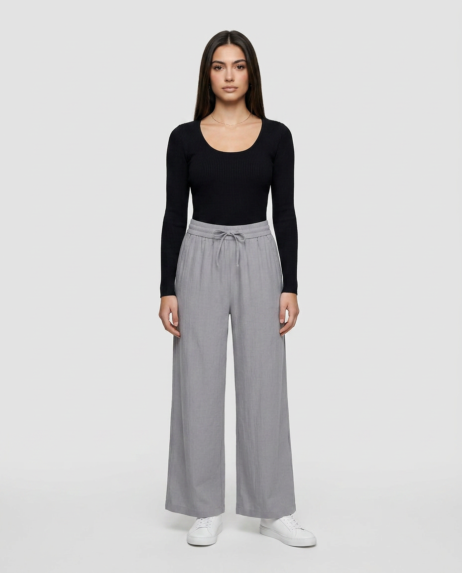 Lia - Pantalón de Lino Fluido con Cintura Ajustable