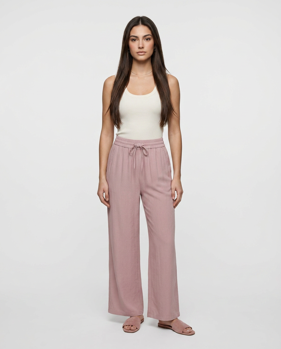 Lia - Pantalón de Lino Fluido con Cintura Ajustable