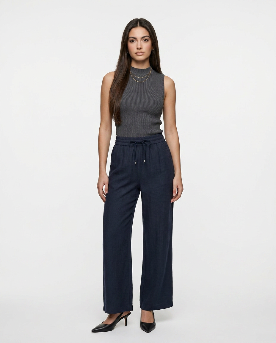 Lia - Pantalón de Lino Fluido con Cintura Ajustable