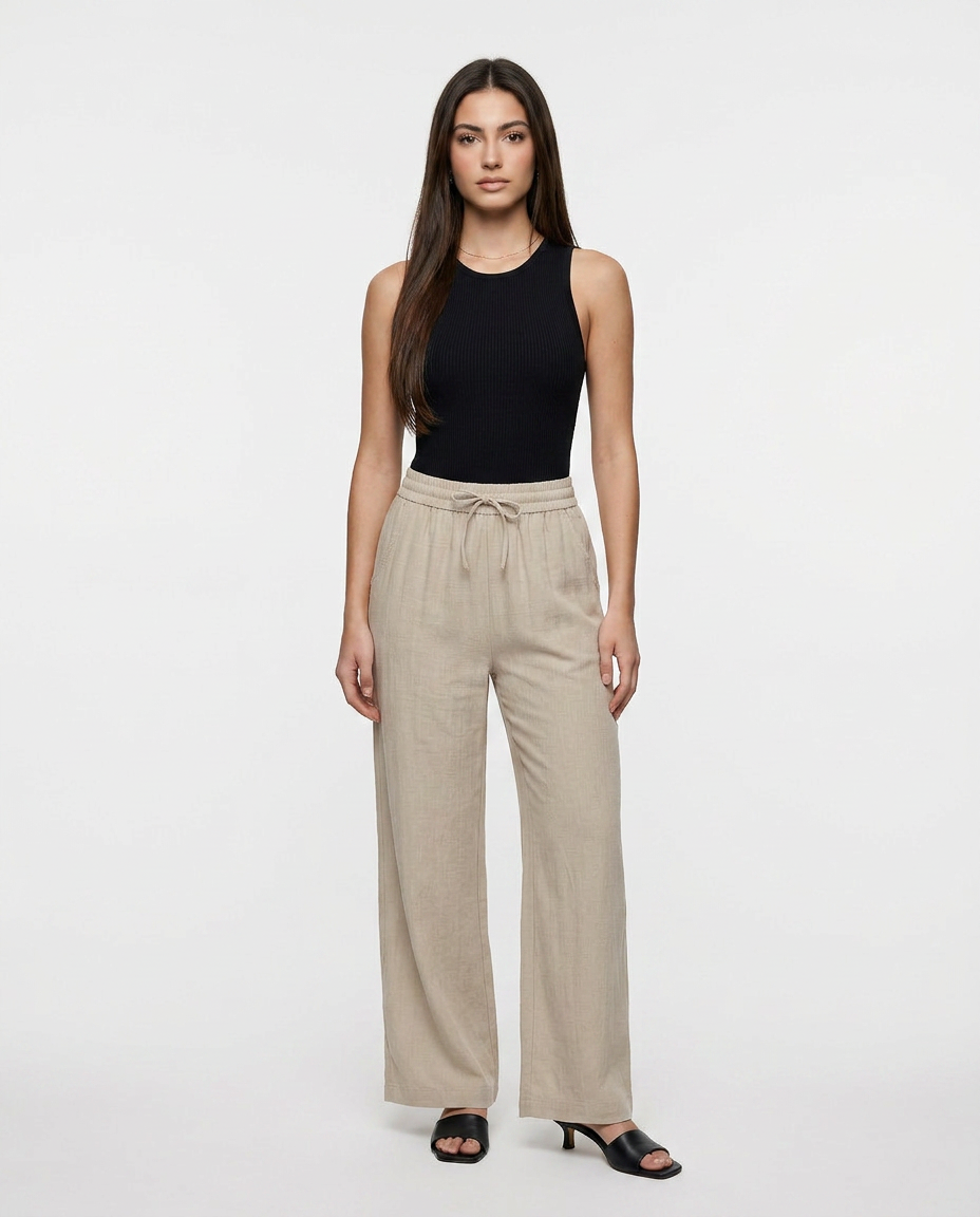 Lia - Pantalón de Lino Fluido con Cintura Ajustable